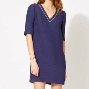 Maje Risette Metallic-Trimmed Textured V- Neck Shift Dress Size L